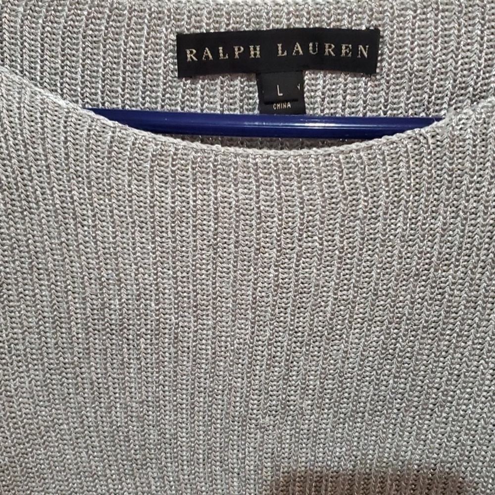 Ralph Lauren Women's Soft Silver Mettalic Crewneck Sweater BLACK LABEL Large - Picture 7 of 10